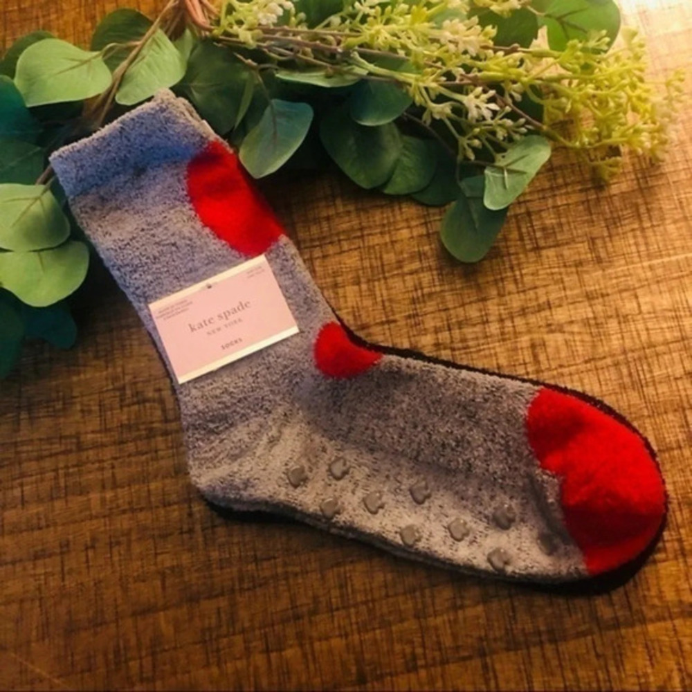 Kate Spade Non Slip Crew Socks 2 Pair Gripper Hearts